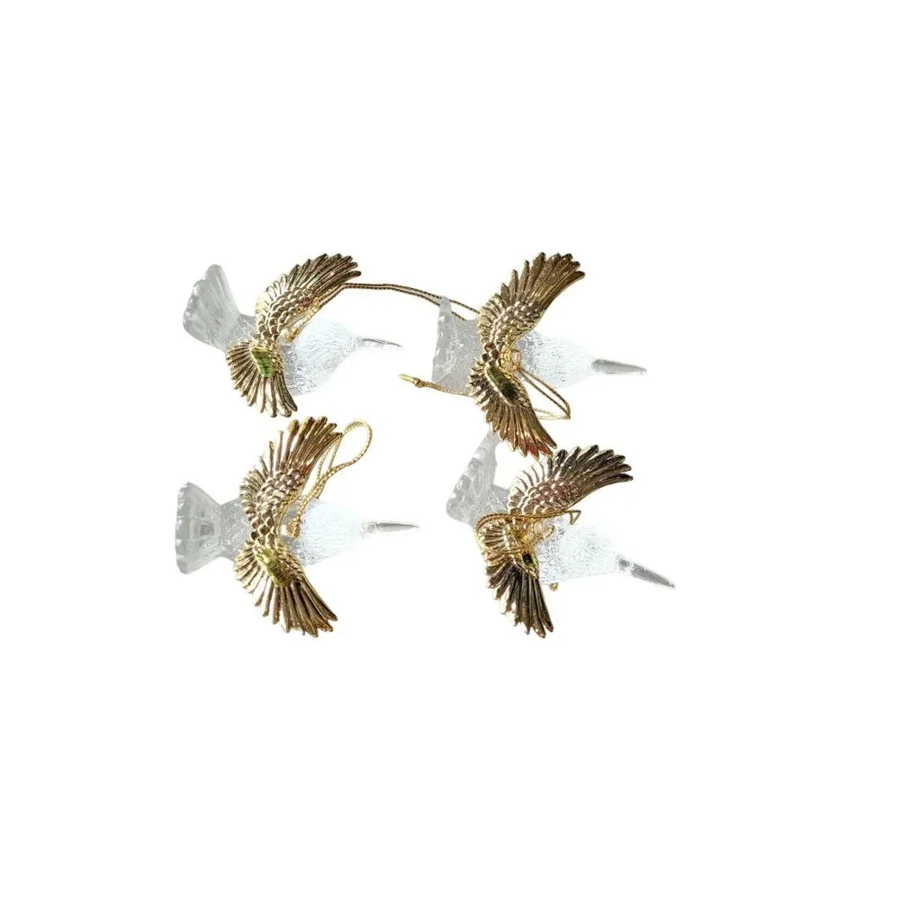 Vintage Acrylic Lucite Hummingbird Christmas Ornament Lot Clear Gold Taiwan 2.5